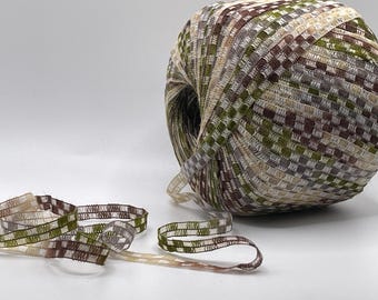 Berlini Race Track Ribbon Yarn #12 Pikes Peak - Brown Green Grey Beige White - Semi-Sheer Cotton Nylon Blend Bulky Weight 50 grams 120 yards