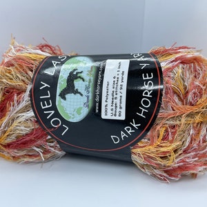 Dark Horse Yarns Lovely Lash #120 Red Orange Brown White Eyelash Yarn 50gr 92y