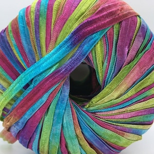 Memento - Berlini Ribbon Yarn #86 Jasmine - Blue, Pink, Green, Purple - 50 Grams, 88 yards, 3/8 inch wide