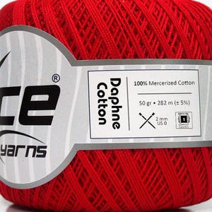 Red Daphne Cotton Crochet Thread 49564 Ice Yarns 100% Mercerized Cotton Thread 50 grams (1.76 ounces) 282 meters (308 yards)