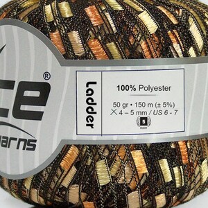 Wishing Well Ladder Yarn Ice Yellow Orange Copper Gold Trellis Ribbon Yarn 42714 - 50 gram - 164 yards