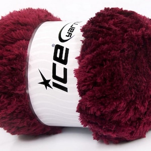 Burgundy Panda Fuzzy Plush Yarn 100 Gram, 87 Yards Ice 558819 Short Eyelash