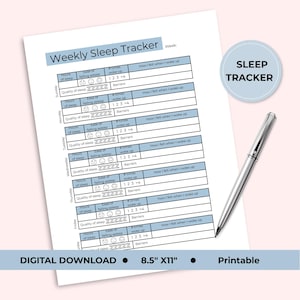 Registro de sueño imprimible en PDF: registro semanal y mensual - Plantilla de diario de sueño - Hoja de consejos adicionales - Descarga instantánea - Tamaño carta 8,5 x 11