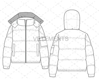 Vector Mens Puffer Jacket, SVG, Flat Sketch, for Adobe Illustrator - Etsy