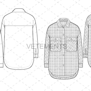 Oversized Shacket Flat Illustrator Sketch