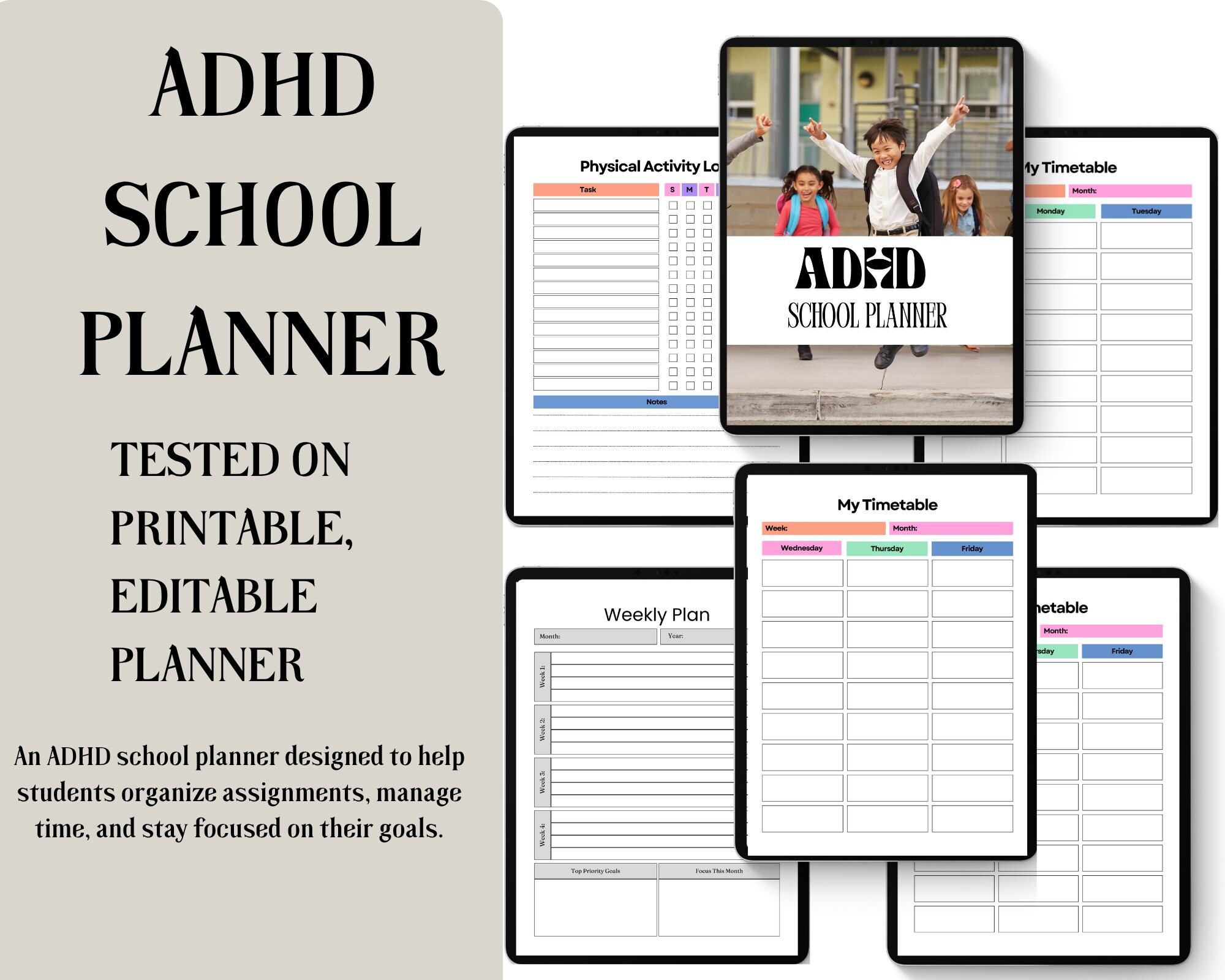 ADHD Student Planner Printable | School and College Academic Organizer ...