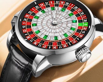 Luxury Crystal Roulette Watch: Spinning Wheel Gambling Design