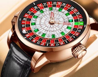 Luxury Crystal Roulette Watch: Spinning Wheel Gambling Design