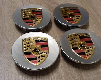 4 Centre De Roue Porsche 76mm Gris Logo Cache Moyeu De Jante Emblème Porsche