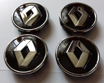 4 Cache Moyeu Renault 57mm Noir Centre De Roue Pour Jante Voiture