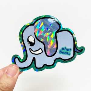 Vintage Prismatic Elephant PHAT BEATS Blue Vending Machine Sticker - 1999 New in Sleeve