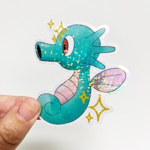 Pokemon Shiny Horsea Teal Glitter Prismatic Seahorse Vinyl Sticker
