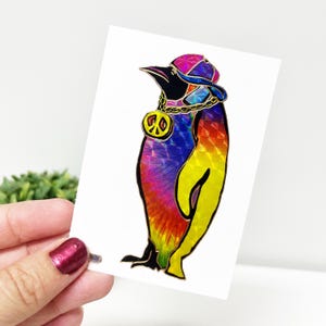 Vintage Prismatic Penguin with Peace Sign Necklace Large Vending Machine Sticker - 1998 New in Sleeve