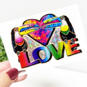 Vintage Prismatic Toucan Bird Pair with LOVE in the Center Large Vending Machine Sticker - 1998 New in Sleeve