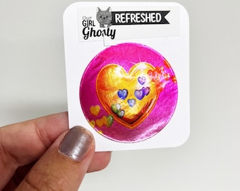 Lisa Frank Vintage Foil Metallic Pink Round Rainbow Hearts Sticker 80's Stickers