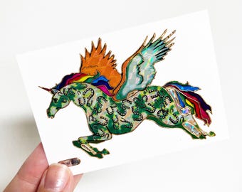 Vintage Prismatic Unicorn Green Pegasus Large Vending Machine Sticker - 1998 New in Sleeve