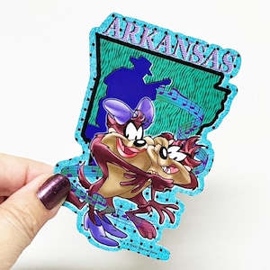 Vintage ARKANSAS Tasmanian Devil & She-Devil Y2K Looney Tunes Large Vending Machine Sticker - New in Sleeve