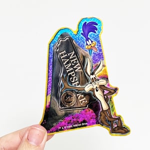 Vintage NEW HAMPSHIRE Wile E. Coyote & Road Runner Looney Tunes Y2K Large Vending Machine Sticker - New in Sleeve