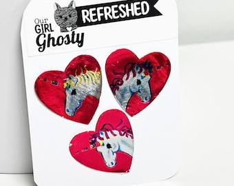 Lisa Frank Vintage Foil Metallic Unicorn Heart Sticker 80's Stickers - Set of 3