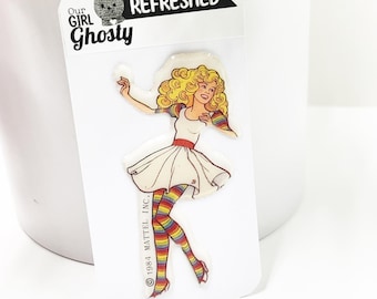 Vintage 1984 Barbie Doll with White Dress and Rainbow Tights Puffy Sticker Mattel 90’s Stickers
