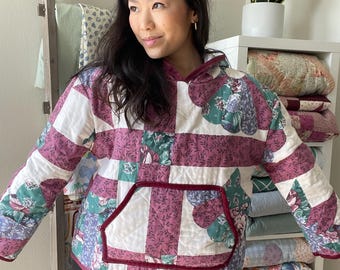 Magenta Quilt HOODIE! Custom, upcycled, handmade, & one of a kind :)
