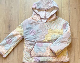 Gorgeous Grandmother's Garden pastel quilted HOODIE - Custom, upcycled, handmade, & one of a kind :)