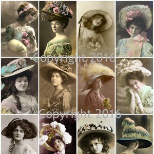 Printable Victorian Easter Bonnets Photo Collage Sheet Instant Digital Download, Easter Scrapbooking, Altered Art
