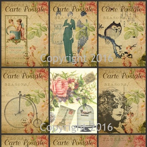 Vintage French Postcards Collage Sheet #104 Instant Digital Download,  Scrapbook Embellishments, Collage, Labels, Decoupage