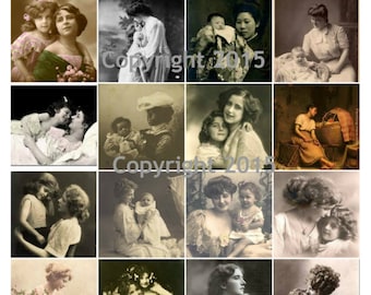 Printable Vintage Mother and Child  Photo Images #101 Collage Sheet.  Instant Digital Download, Mother's Day, Scrapbook Embellishments