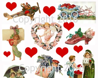 Vintage Valentine Scrap Images Digital Collage Sheet #111 for Altered Art, Scrapbooking, Design, Cards, Instant Digital Download JPG and PDF
