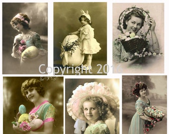 Druckbare viktorianische Ostern Fotos Collage Sheet. #101 Sofortiger digitaler Download, Ostern Scrapbooking, Veränderte Kunst