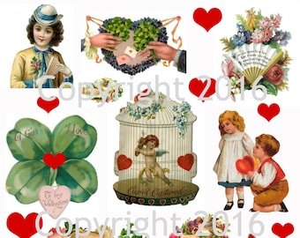 Vintage Valentine Scrap Images Digital Collage Sheet #112 for Altered Art, Scrapbooking, Design, Cards, Instant Digital Download JPG and PDF