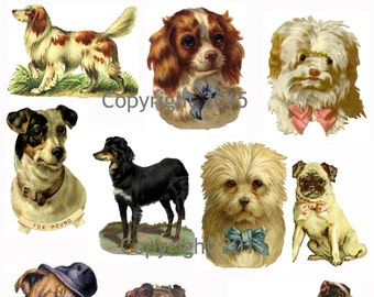 Collage Sheet Printable Vintage Victorian Dogs  Instant Digital Download,  for Decoupae, Altered Art, Scrapbook Embellishments