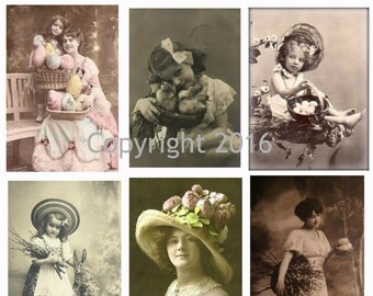 Printable Victorian Easter Photos Collage Sheet. #102 Instant Digital Download, Easter Scrapbooking, Altered Art