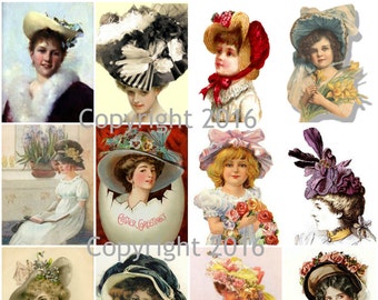 Printable Victorian Easter Bonnets Art Images Collage Sheet Instant Digital Download, Easter Scrapbooking, Altered Art