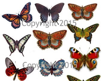 Afdrukbare Vintage Butterfly Collage Sheet Instant Digitale Download, voor Decoupae, Altered Art, Scrapbook Versieringen