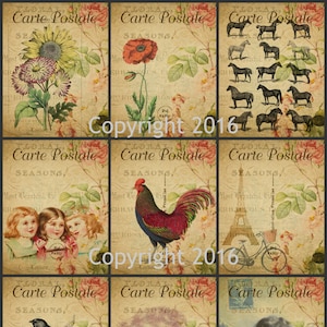 Vintage French Postcards Collage Sheet #103  Instant Digital Download,  Scrapbook Embellishments, Collage, Labels, Decoupage