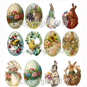 Printable Easter Ovals 1 Labels Collage Sheet  Instant Digital Download, Flowers, Scrapbook Embellishments