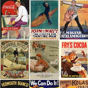 Afdrukbare vintage advertentieposters collageblad 102. Instant digitale download, Moederdag, scrapbooking, ATC-kaarten, veranderde kunst