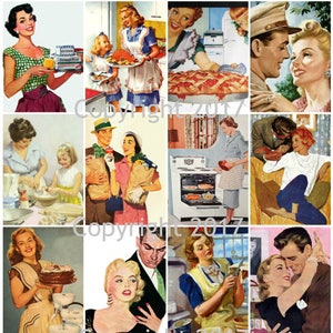 Afdrukbare Retro 50's Ad Posters Collage Sheet 101. Instant Digitale Download, Moederdag, Scrapbooking, ATC-kaarten, veranderde kunst