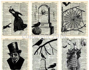 Printable Vintage Halloween Dictionary Pages Collage Sheet Instant Digital Download, Halloween, Scrapbooking, ATC , Altered Art JPG and PDF