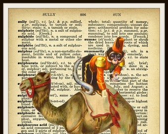 Vintage Art Print  Circus Monkey on Camel on Ephemera Dictionary Page Wall Decor Instant Digital Download, Unframed,  JPG and PDF  8 x 10"