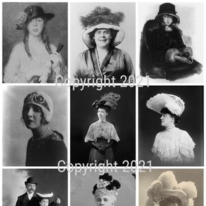 Collage Sheet Vintage Photos of  Hats  Instant Digital Download, ATC Cards,
