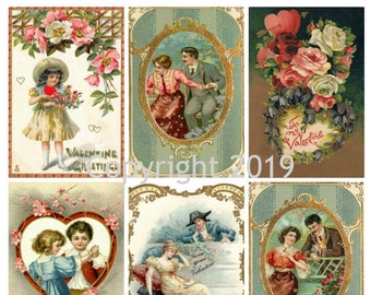 Vintage Valentine Card Images Digital Collage Sheet #113 for Altered Art, Scrapbooking, Design, Cards, Instant Digital Download JPG and PDF