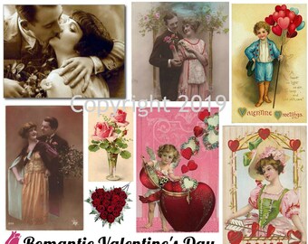 Romantic Valentine  Images Digital Collage Sheet #110  for Altered Art, Scrapbook,  Cards, Tags  Instant Digital Download JPG and PDF2