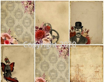 Printable Steampunk Tags  Labels Collage Sheet  Instant Digital Download,   Scrapbook Embellishments JPG and PDF