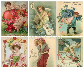 Vintage Valentine Card Images Digital Collage Sheet #2 for Altered Art, Scrapbooking, Design, Cards, Instant Digital Download JPG and PDF