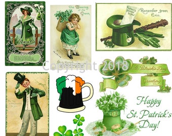 St Patrick's Day Images Collage Sheet #2 for Altered Art, Scrapbooking, Card making Instant Download JPG and PDF File, Celtic Irish Collage