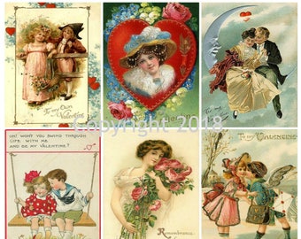 Vintage Valentine Card Images Digital Collage Sheet #8 for Altered Art, Scrapbooking, Design, Cards, Instant Digital Download JPG and PDF