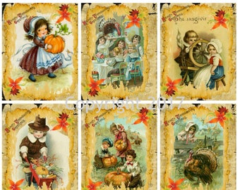 Printable Vintage Thanksgiving/ Fall Autumn  Cards  Collage Sheet. #101  Instant  Download  Scrapbooking, ATC Cards, Altered Art JPG and PDF
